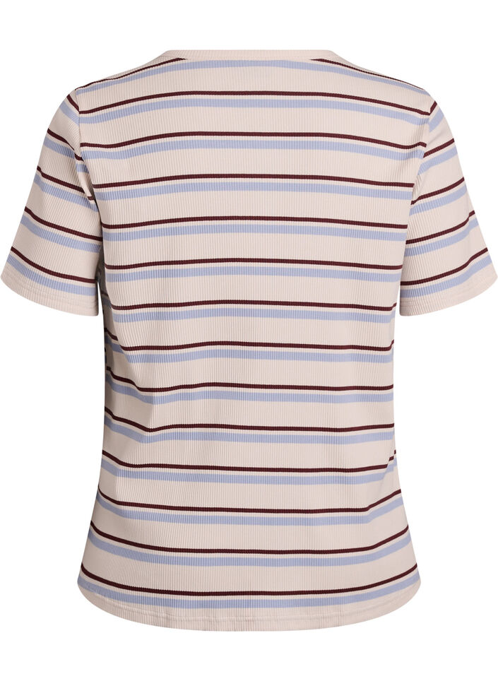 T-shirt met strepen en geribde knoopdetails, Paars, Packshot image number 1