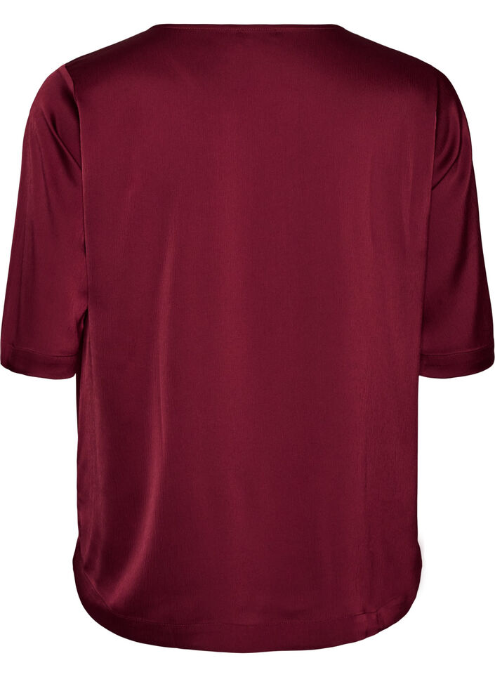 Satijnen blouse met ellebooglange mouwen, Rood, Packshot image number 1