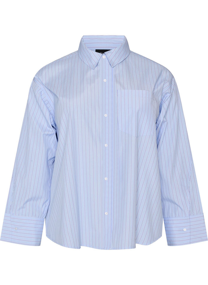 Gestreept shirt met wijde manchetten, Blauw, Packshot image number 0