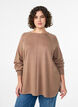 Breigoed blouse met ronde hals en gebreid patroon, Bruin, Model image number 0