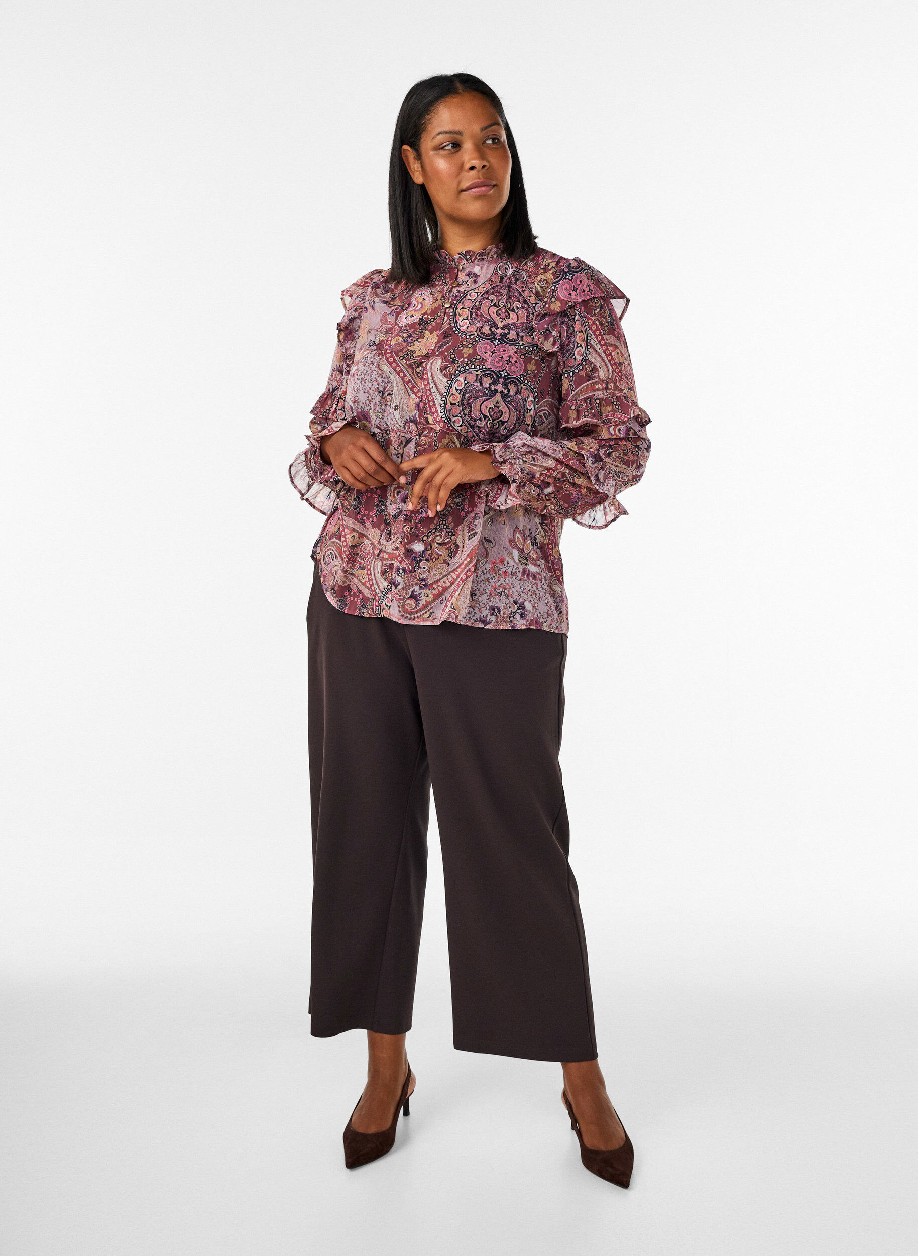 ZizziBlouse met paisleyprint en ruchesdetails, Paars, Model image number 1