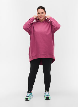 Cotton sweatshirt with hood and high-low effect, Violet Quartz, Model image number 2