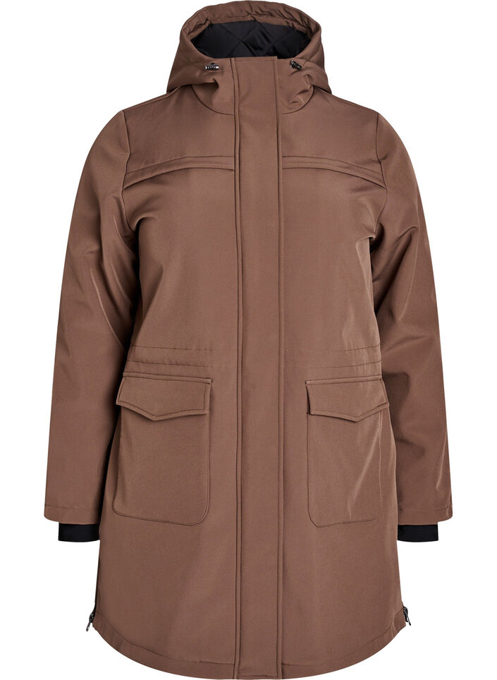 Waterafstotende softshell-jas met gewatteerde voering, Bruin, Packshot image number 0