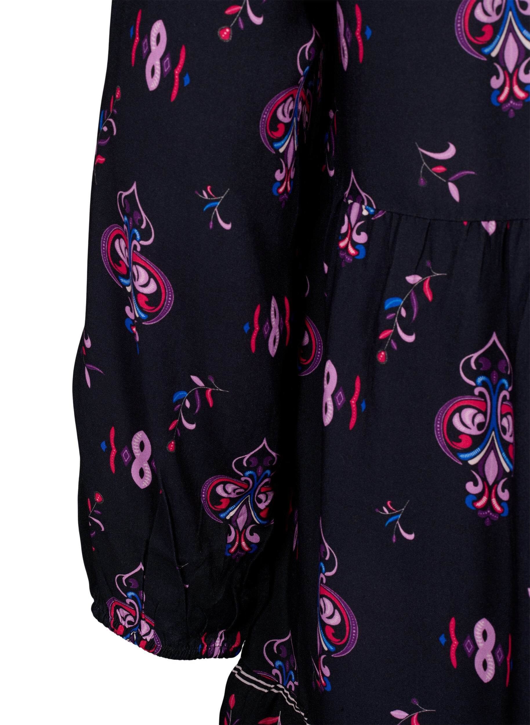 Zizzi Viscose jurk met lange mouwen en print, Black Pink AOP, Packshot image number 3
