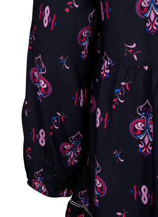 Viscose jurk met lange mouwen en print, Black Pink AOP, Packshot image number 3