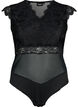 Bodystocking met kant en v-halslijn, Black, Packshot image number 0