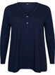 T-shirt met lange mouwen, V-hals en knopen, Blauw, Packshot image number 0