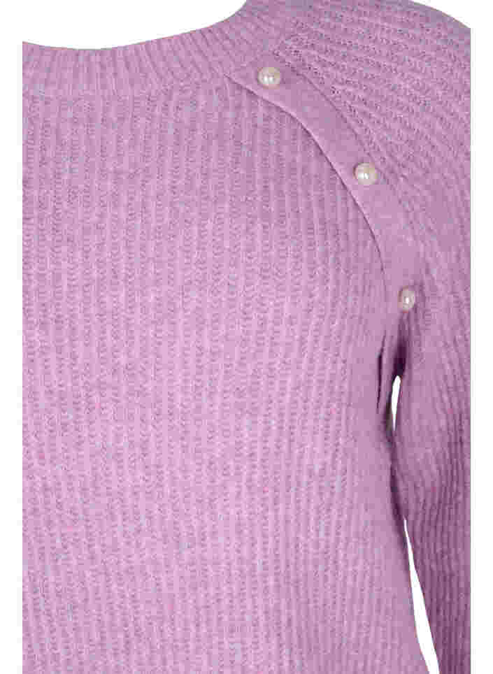 Gemêleerd gebreide trui met parelknopen, Purple Mel., Packshot image number 2