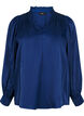 Blouse met lange mouwen, ruches en V-hals, Estate Blue, Packshot image number 0
