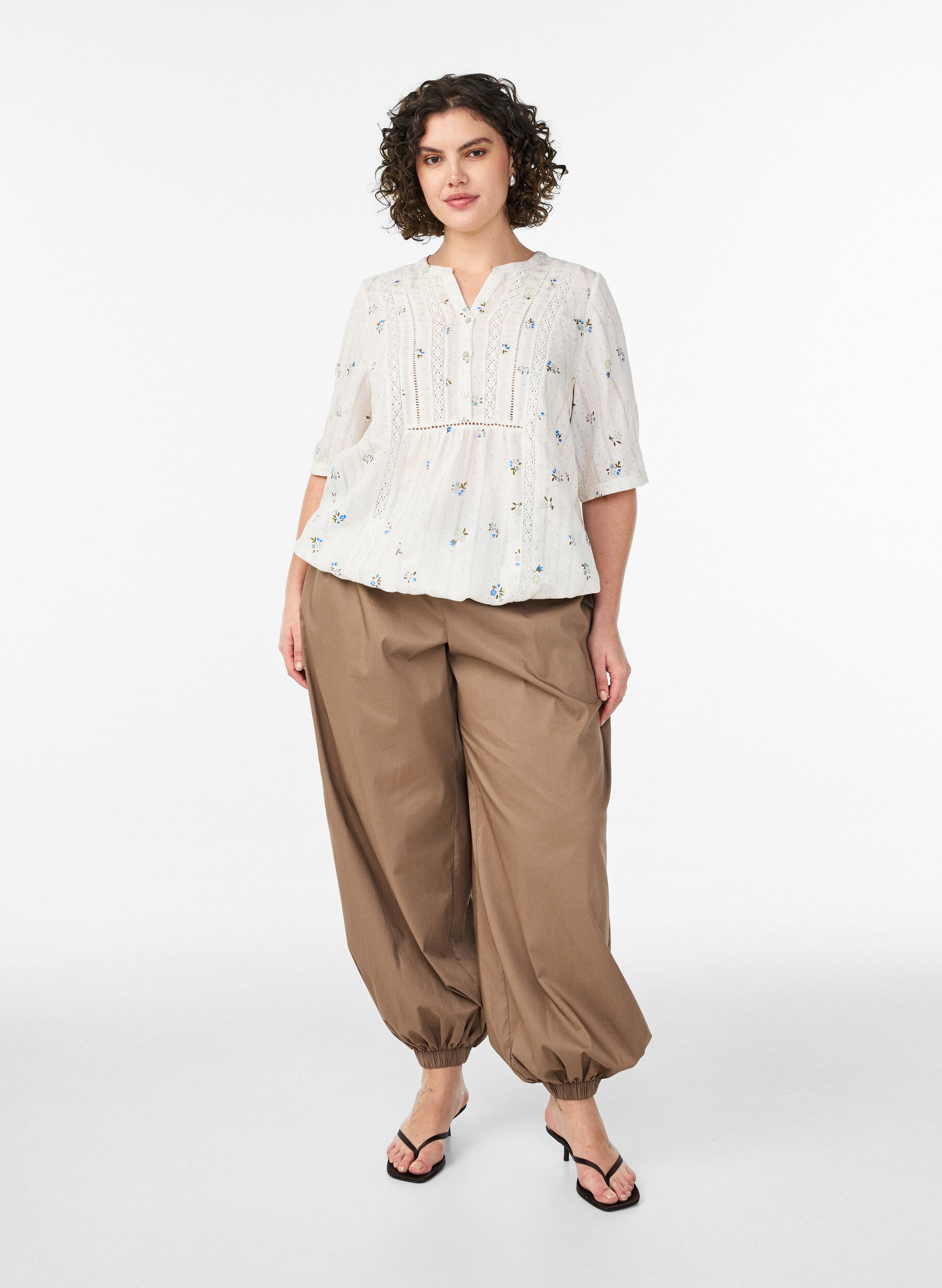 ZizziBlouse met print en 1/2 mouwen, Vanille, Model image number 1
