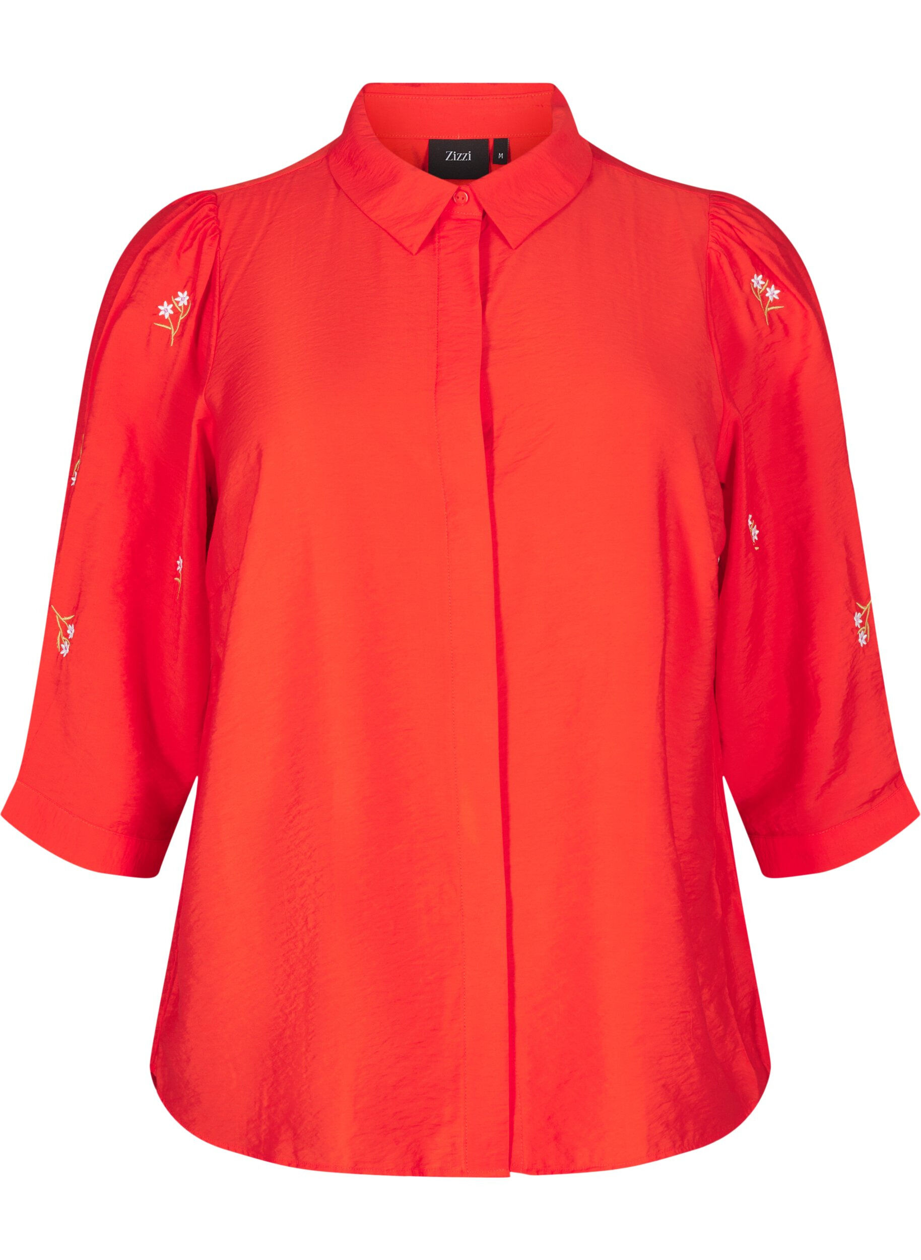 Zizzi Blouse met 3/4 mouwen en bloemenborduursel, Flame Scarlet, Packshot image number 0
