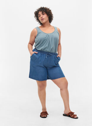 Losse shorts met trekkoord en zakken, Blue denim, Model image number 2