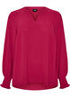 Blouse met smockmanchetten en V-hals, Rood, Packshot image number 0