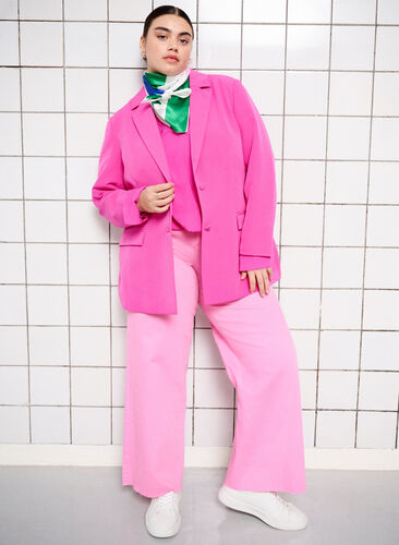 Basic blazer met knoop en sierzakken, Azalea Pink, Image image number 0