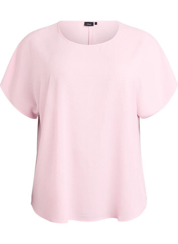 Blouse met korte mouwen en een ronde halslijn, Roze, Packshot image number 0