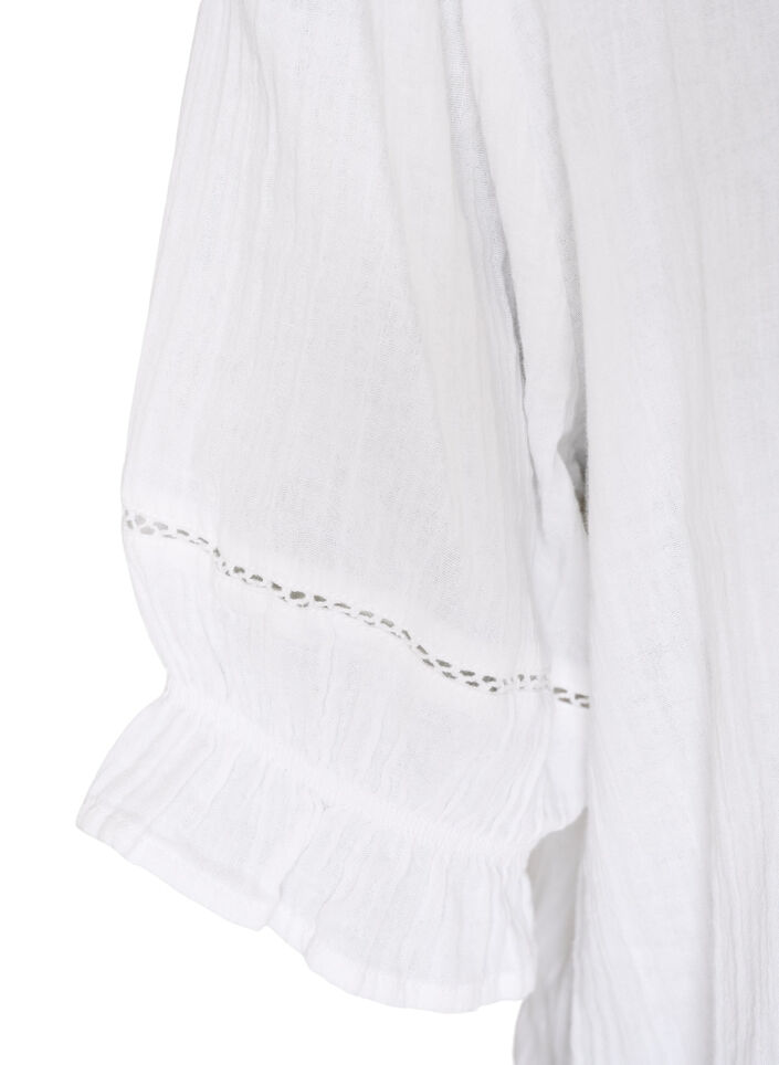 Katoenen mousseline blouse met korte mouwen en crochet details, Wit, Packshot image number 3