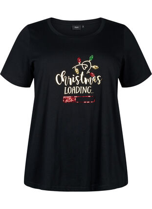 Kerst T-shirt met pailletten, Black W. Loading, Packshot image number 0