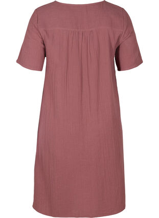 Katoenen jurk met korte mouwen en borduursel, Rose Brown, Packshot image number 1