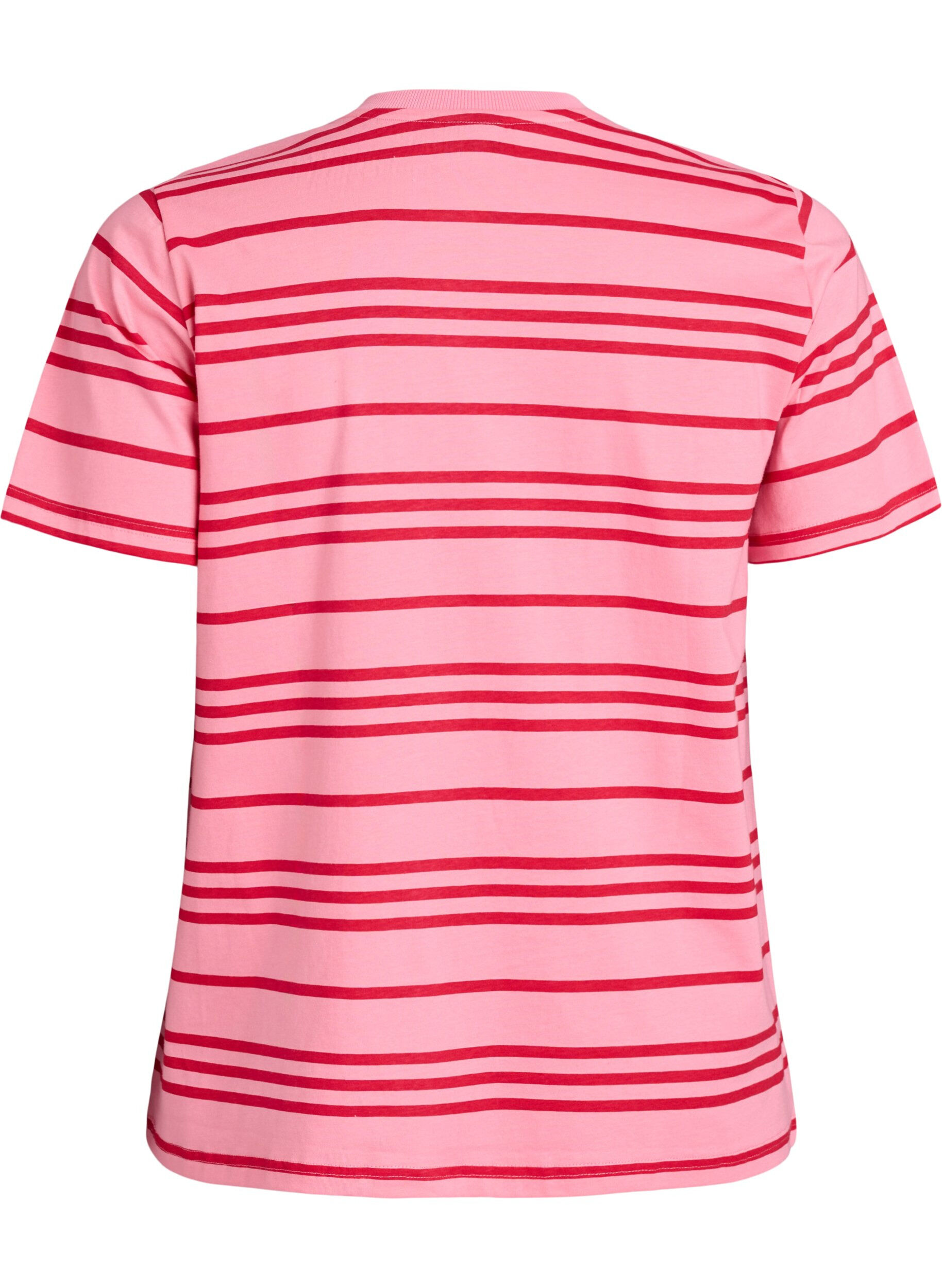 Zizzi Gestreept katoenen T-shirt, Roze, Packshot image number 1