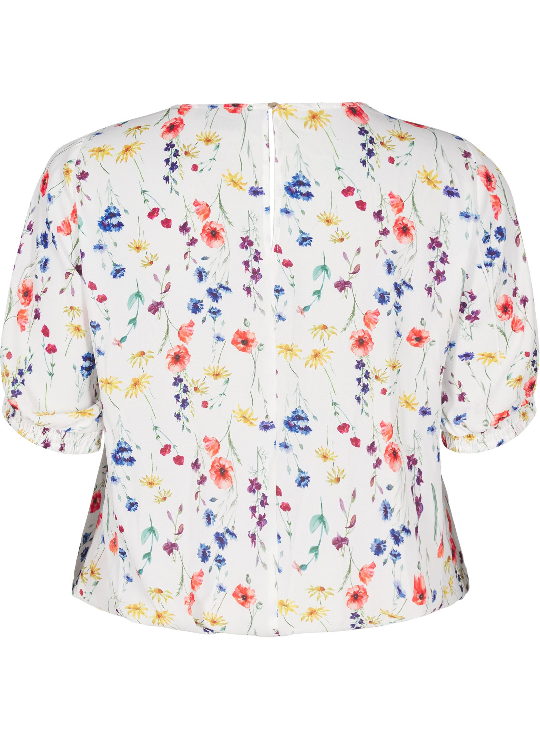 Zizzi Bloemenblouse met smok, Blauw, Packshot image number 1
