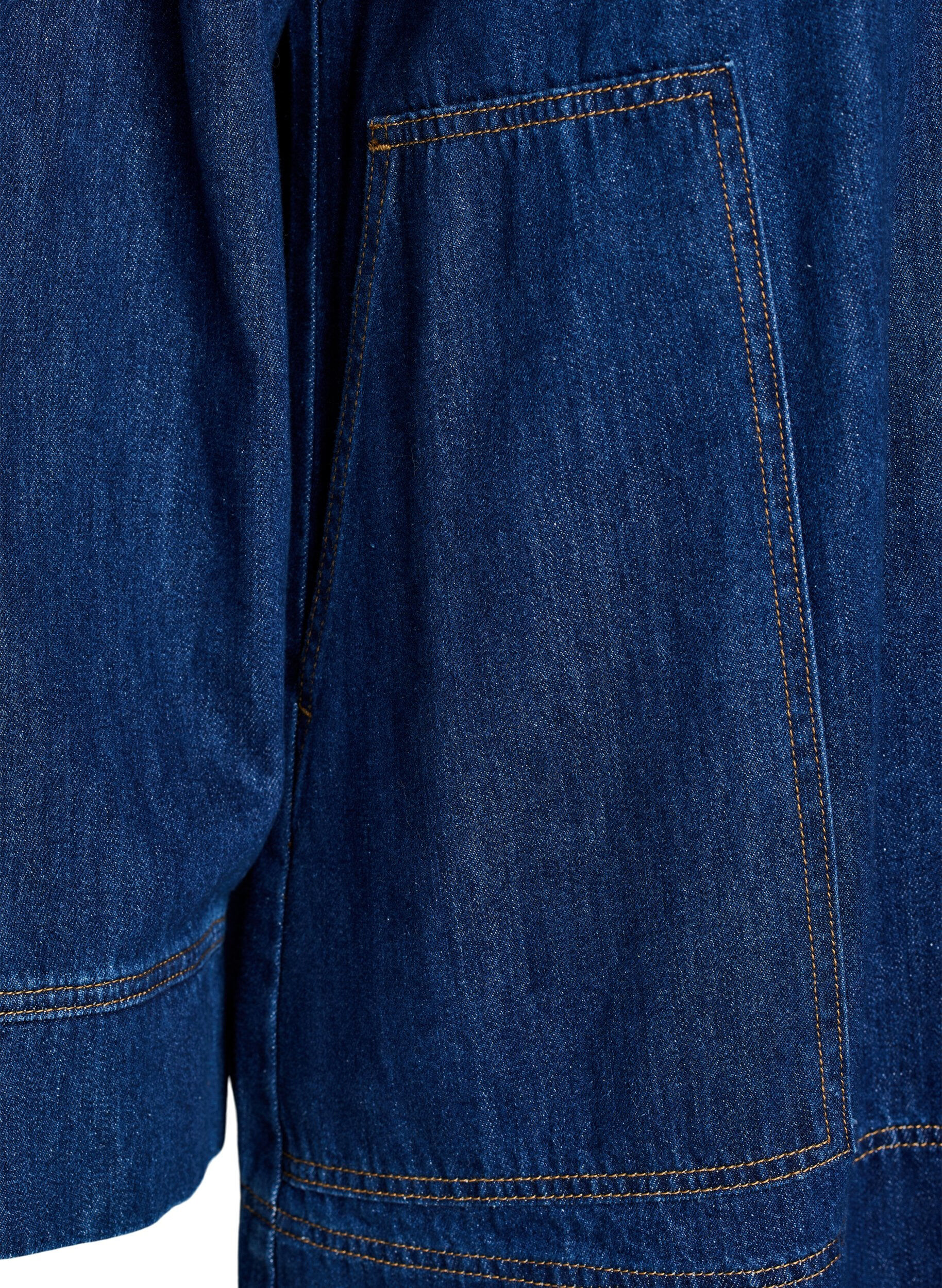 Zizzi Korte denimjurk met kraag en knoopsluiting, Blauw, Packshot image number 3