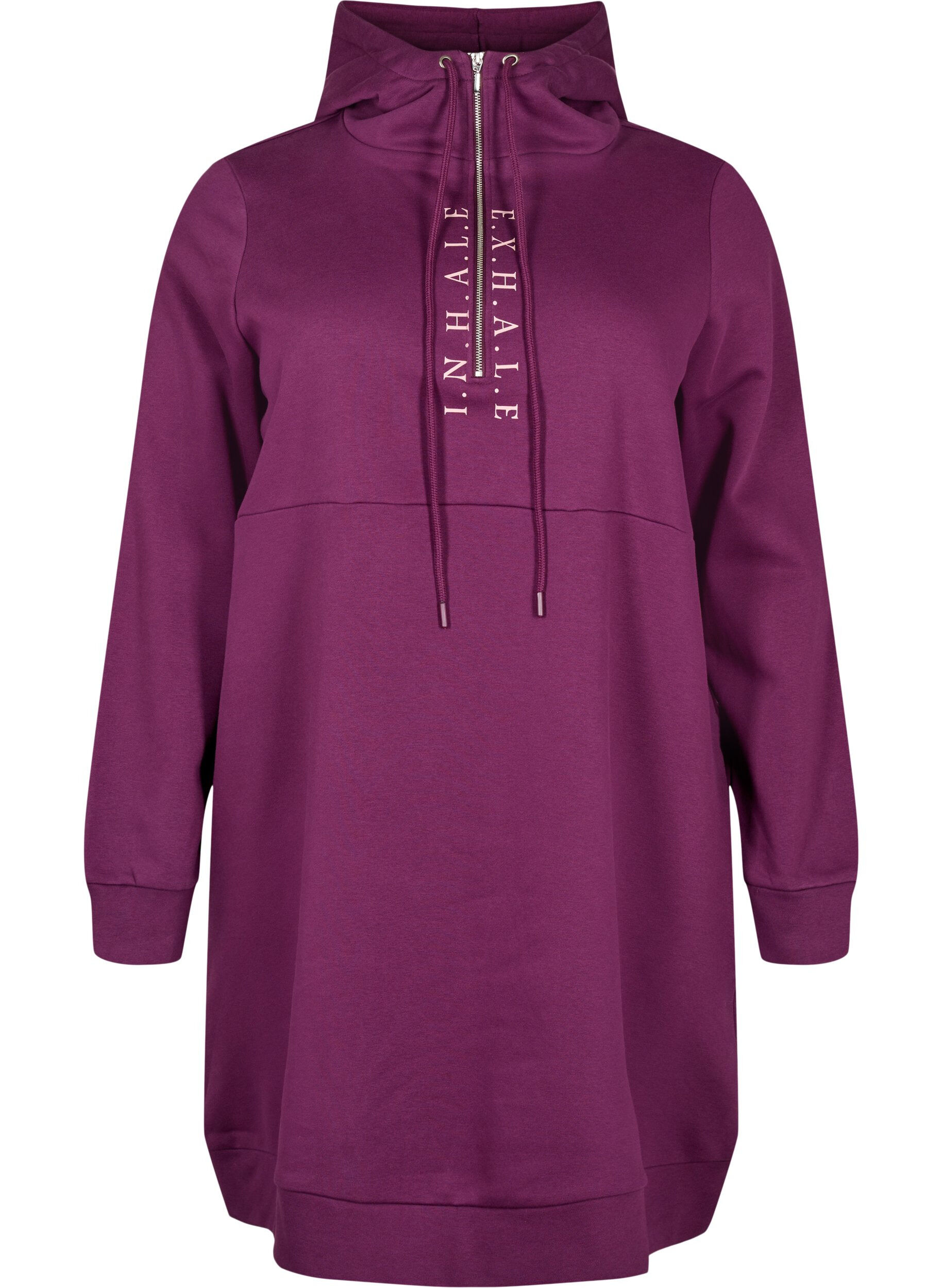 Zizzi Sportieve sweatshirtjurk met capuchon, Pickled Beet/SilverP, Packshot image number 0