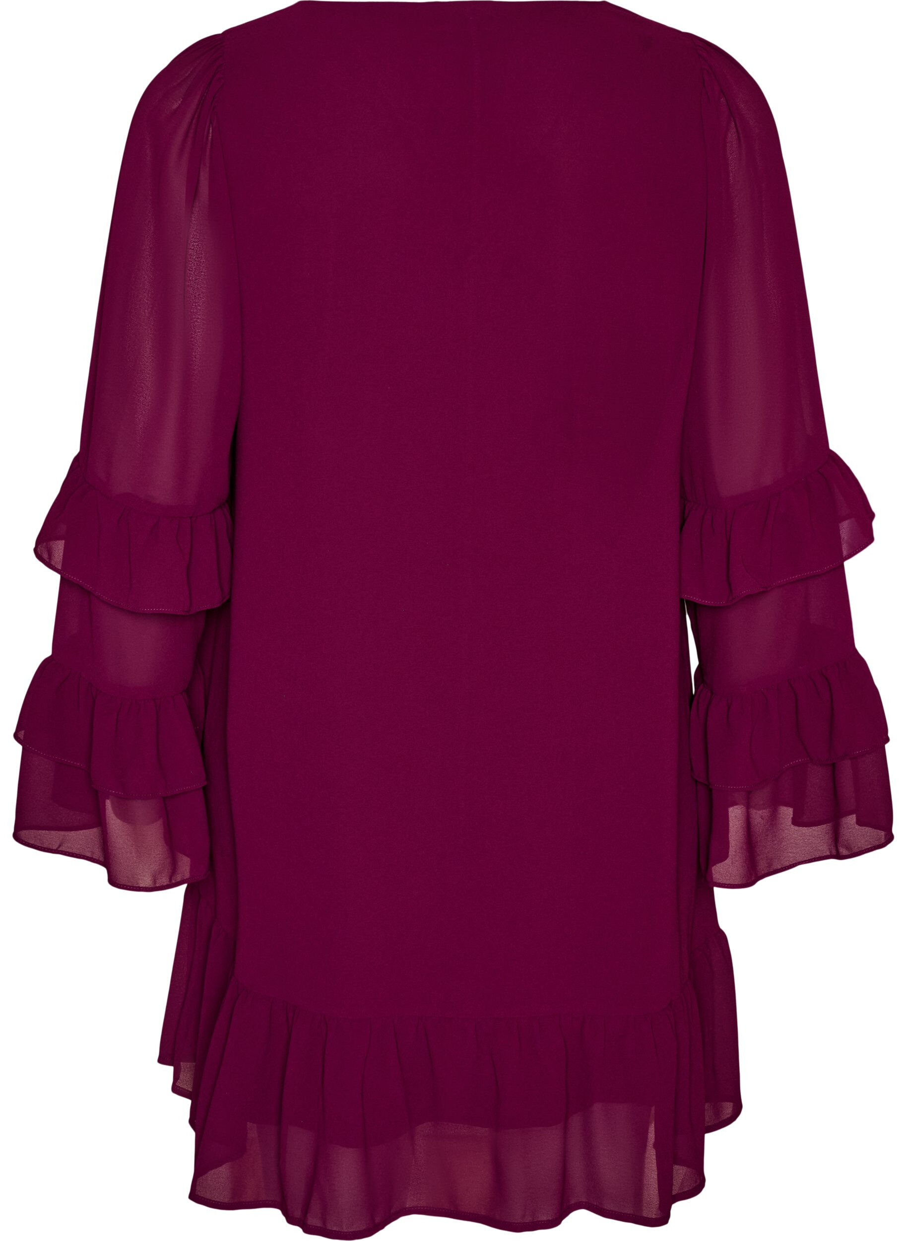 ZizziKorte jurk met transparante ruchesmouwen, Paars, Packshot image number 1
