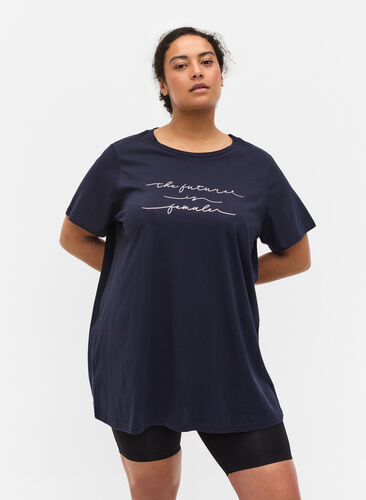 Oversized pyjama t-shirt met biologisch katoen, Night Sky Text, Model image number 0