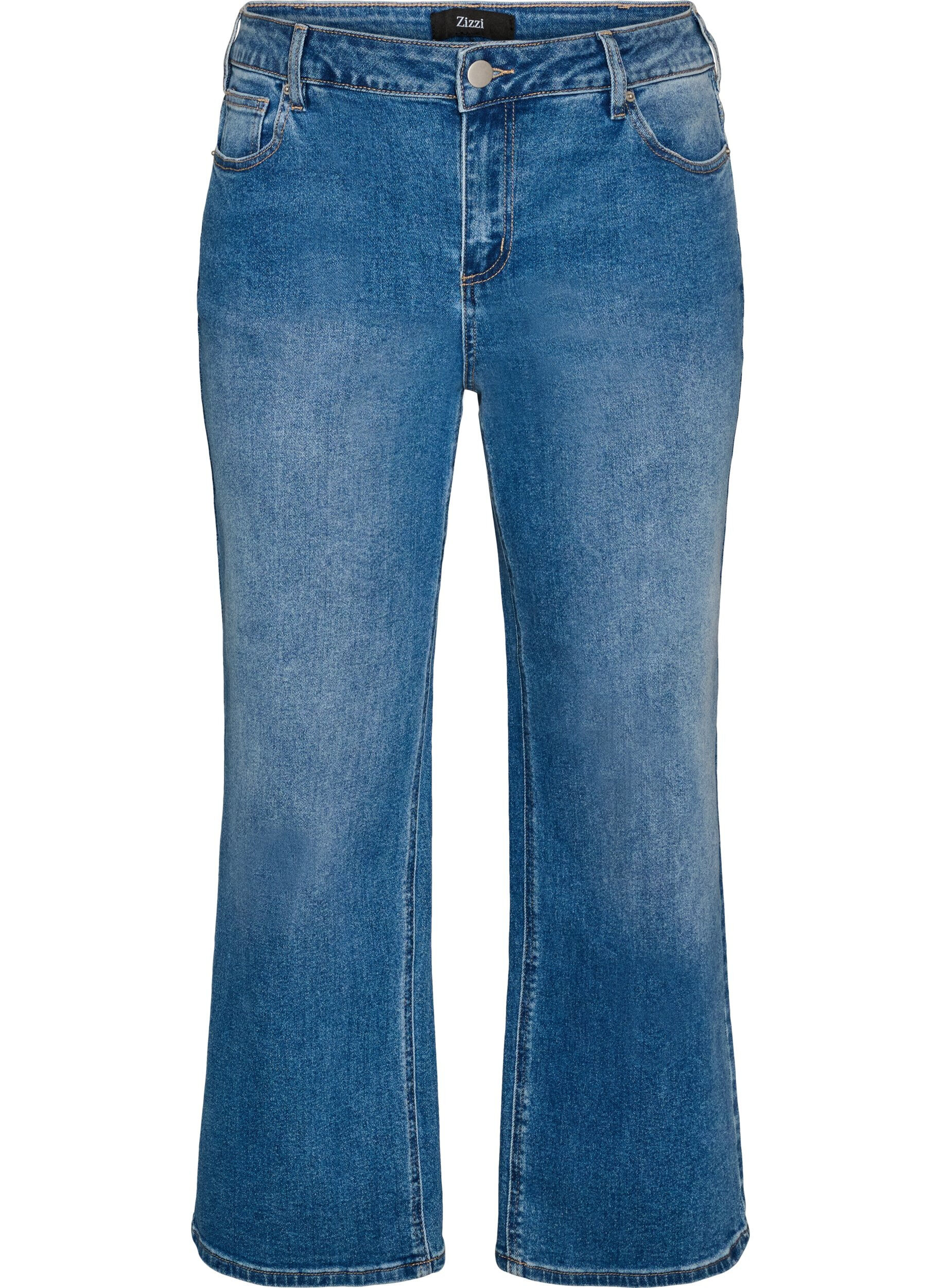 ZizziStraight jeans met een licht versleten look, Blauw, Packshot image number 0