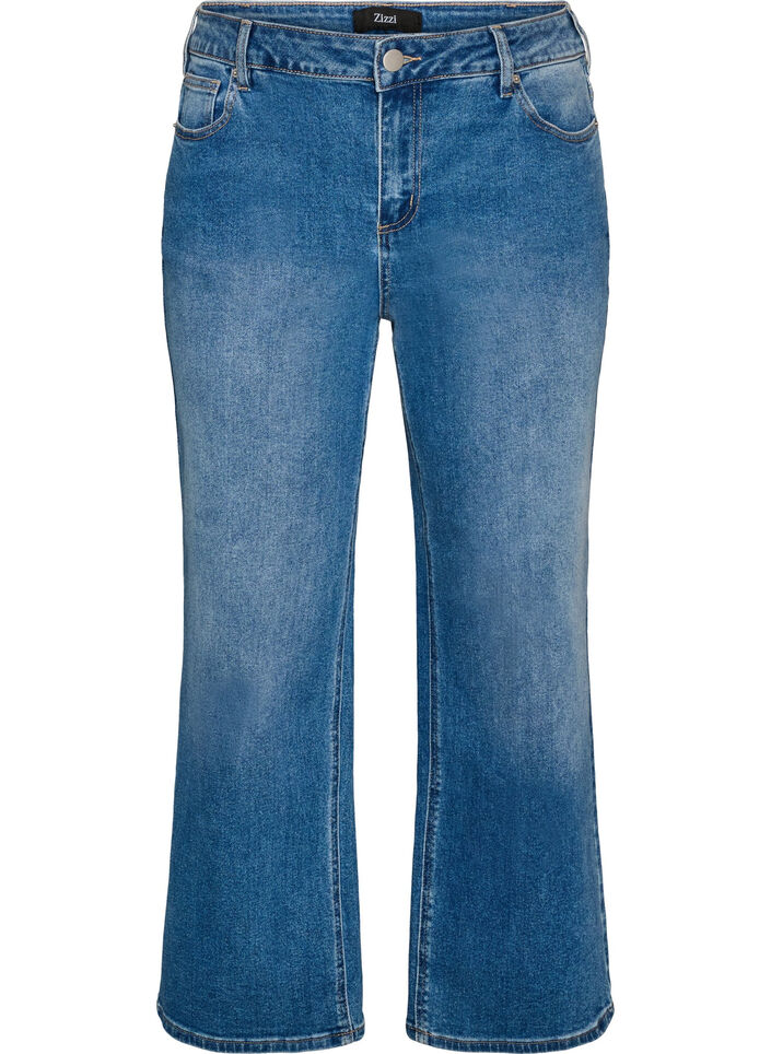 Straight jeans met een licht versleten look, Blauw, Packshot image number 0