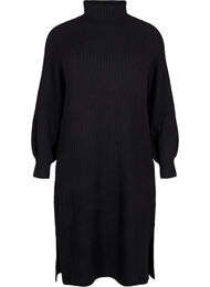 Lange gebreide jurk met col, Black