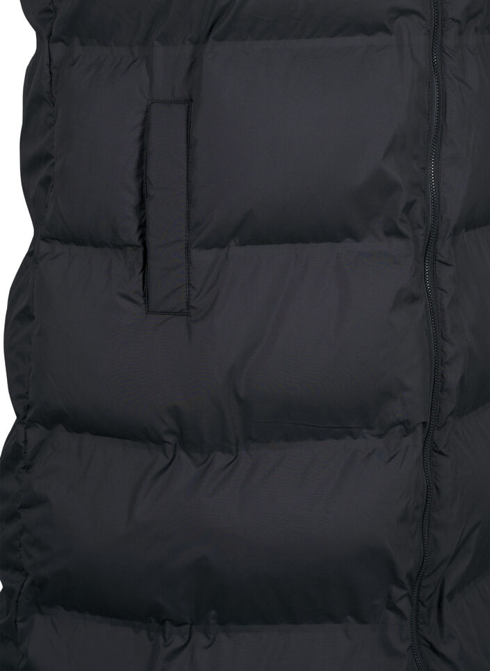 Lang vest met zakken en rits in twee richtingen, Zwart, Packshot image number 3