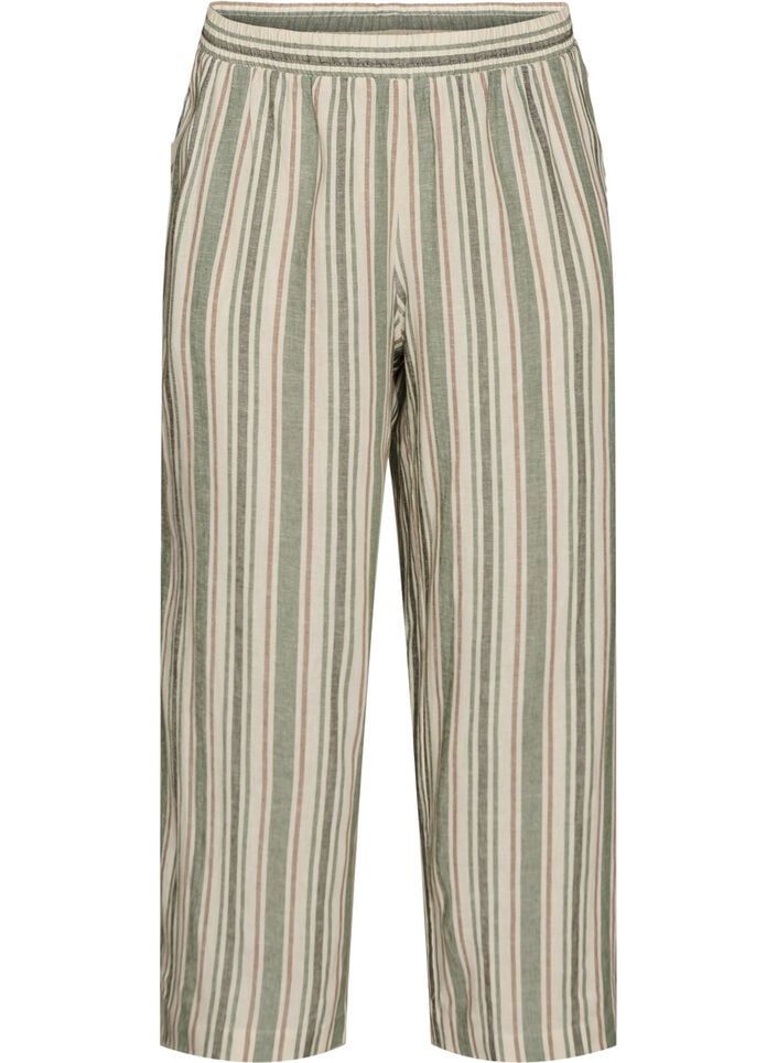 Wijde linnen en viscose broek, Vanille, Packshot image number 0