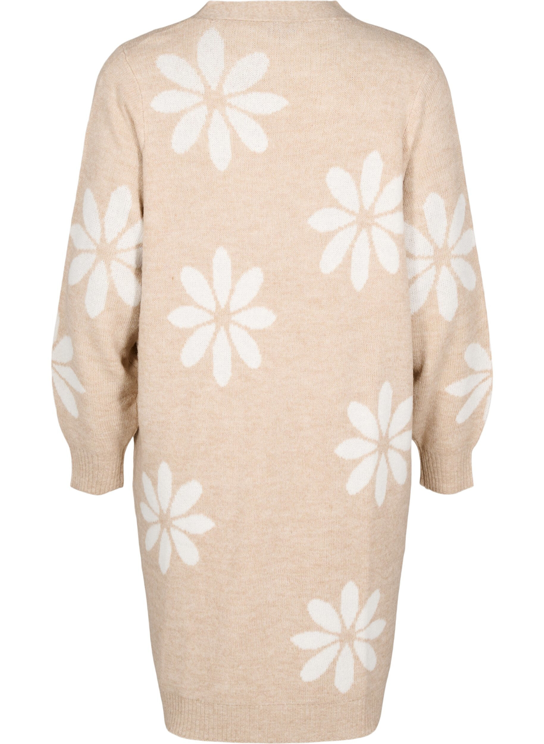 Zizzi Lange cardigan met bloemen breisel, Simply Taupe Comb, Packshot image number 1