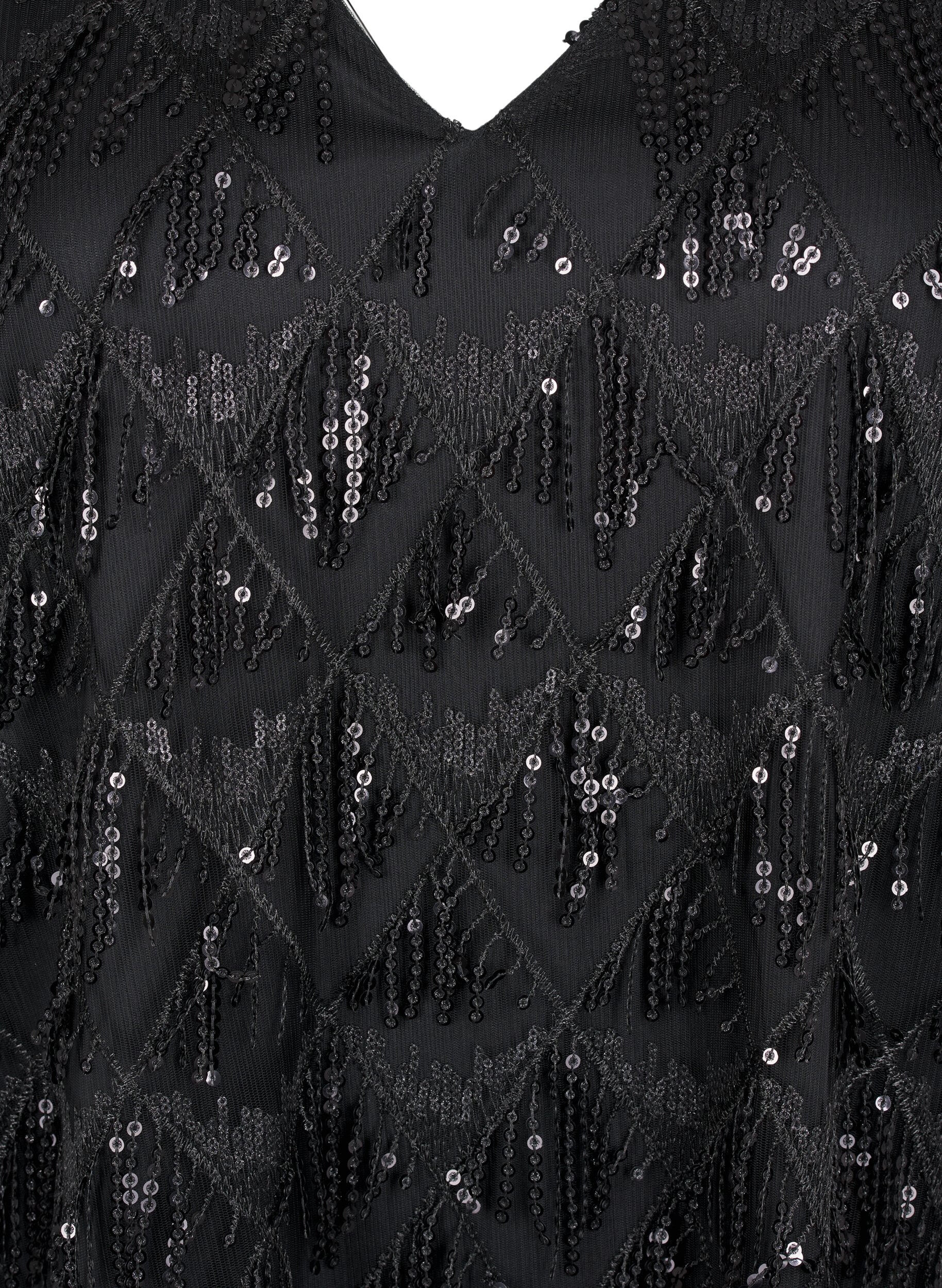 Zizzi Party blouse met pailletten franjes en 3/4 mouwen, Black, Packshot image number 2