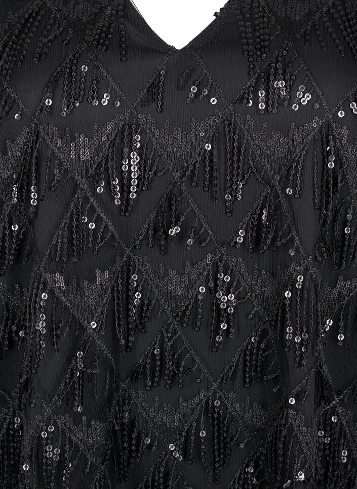 Party blouse met pailletten franjes en 3/4 mouwen, Black, Packshot image number 2