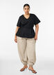 Blouse in een katoenmix met V-hals en striklint, Zwart, Model image number 1