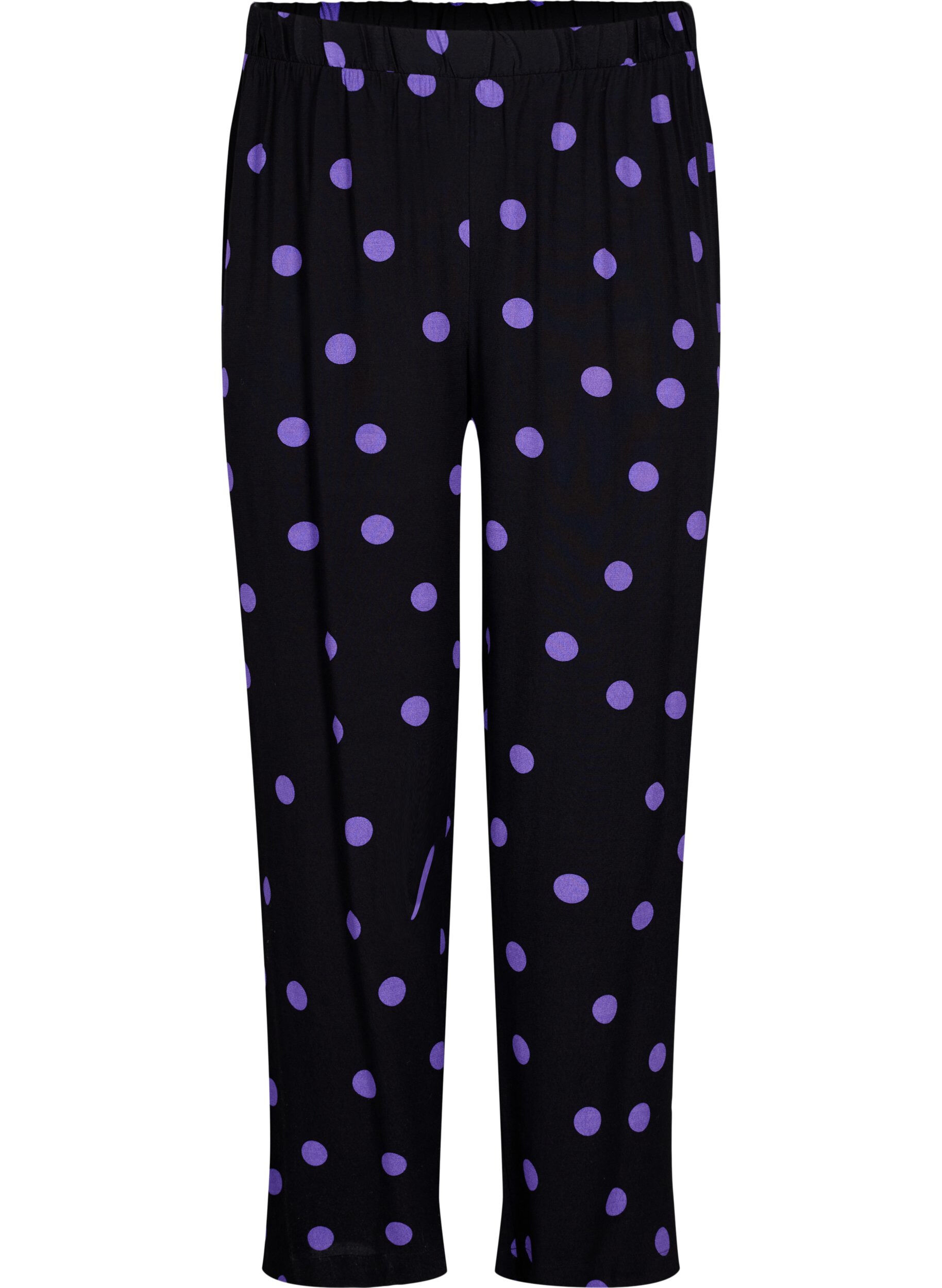 Zizzi Viscose broek met stippen, Black w. Purple Dot, Packshot image number 0