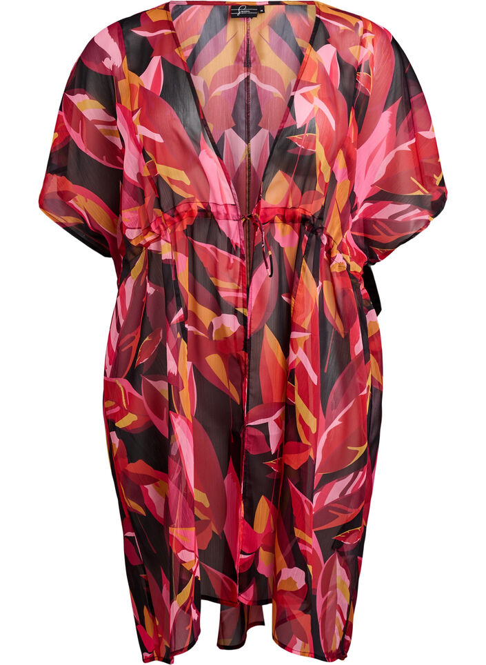 Strand kimono met print, Rood, Packshot image number 0