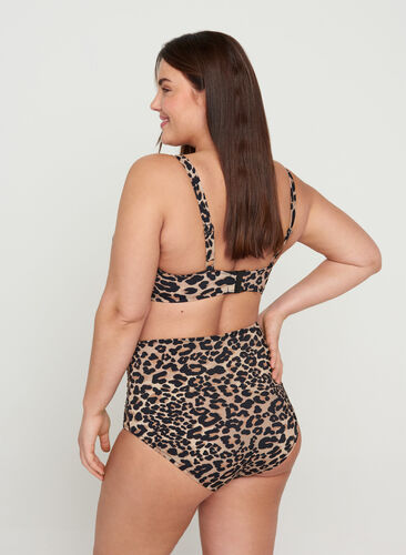 Bikinibroekje met hoge taille en bloemenprint, Leopard Print, Model image number 1
