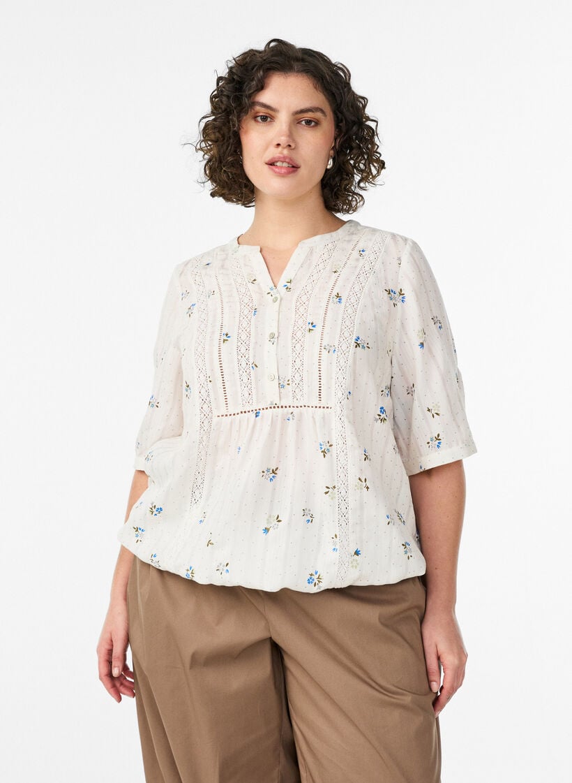 Blouse met print en 1/2 mouwen, Vanille, Model image number 0