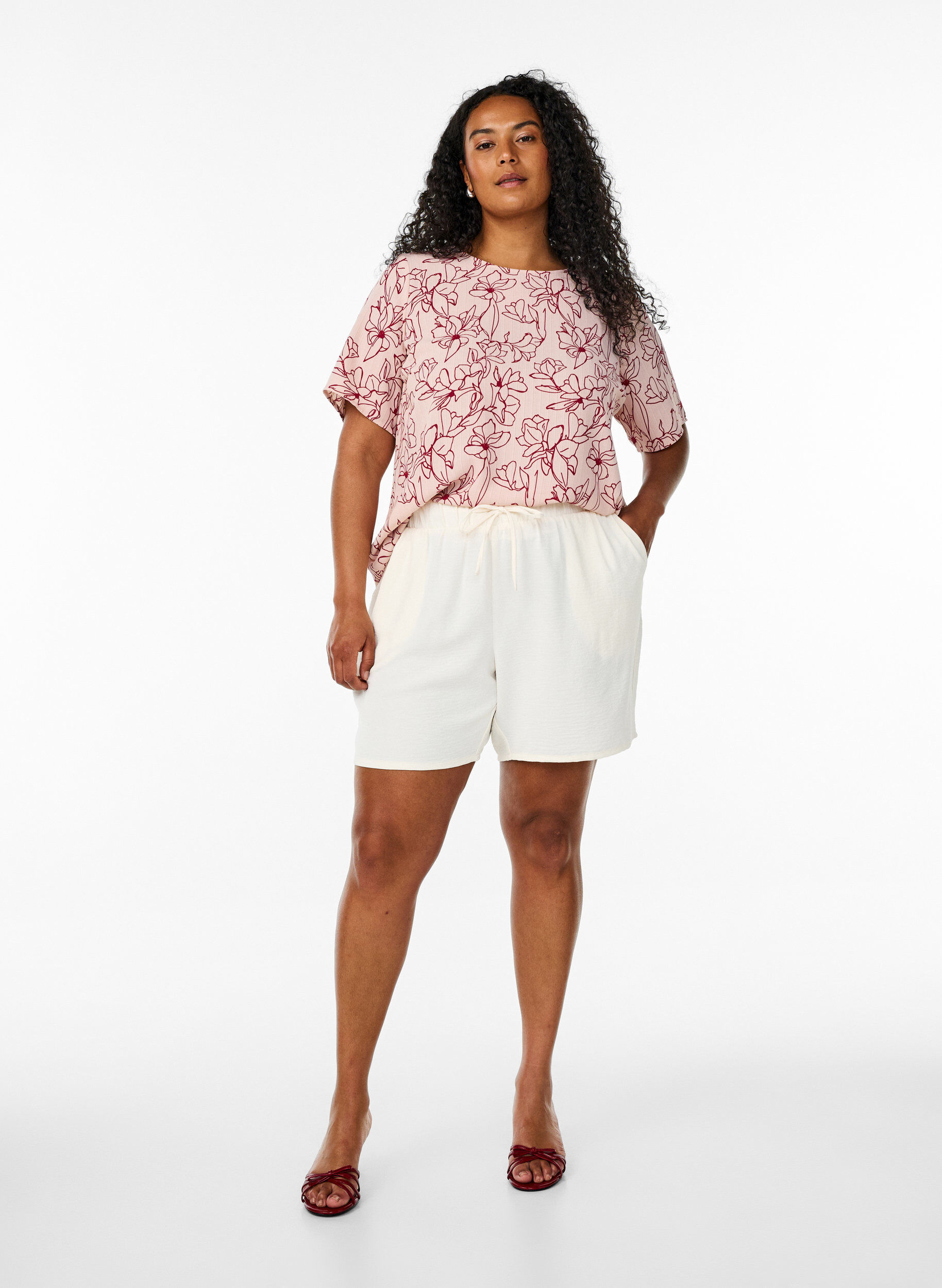 Zizzi Blouse met korte mouwen en ronde hals, Roze, Model image number 1
