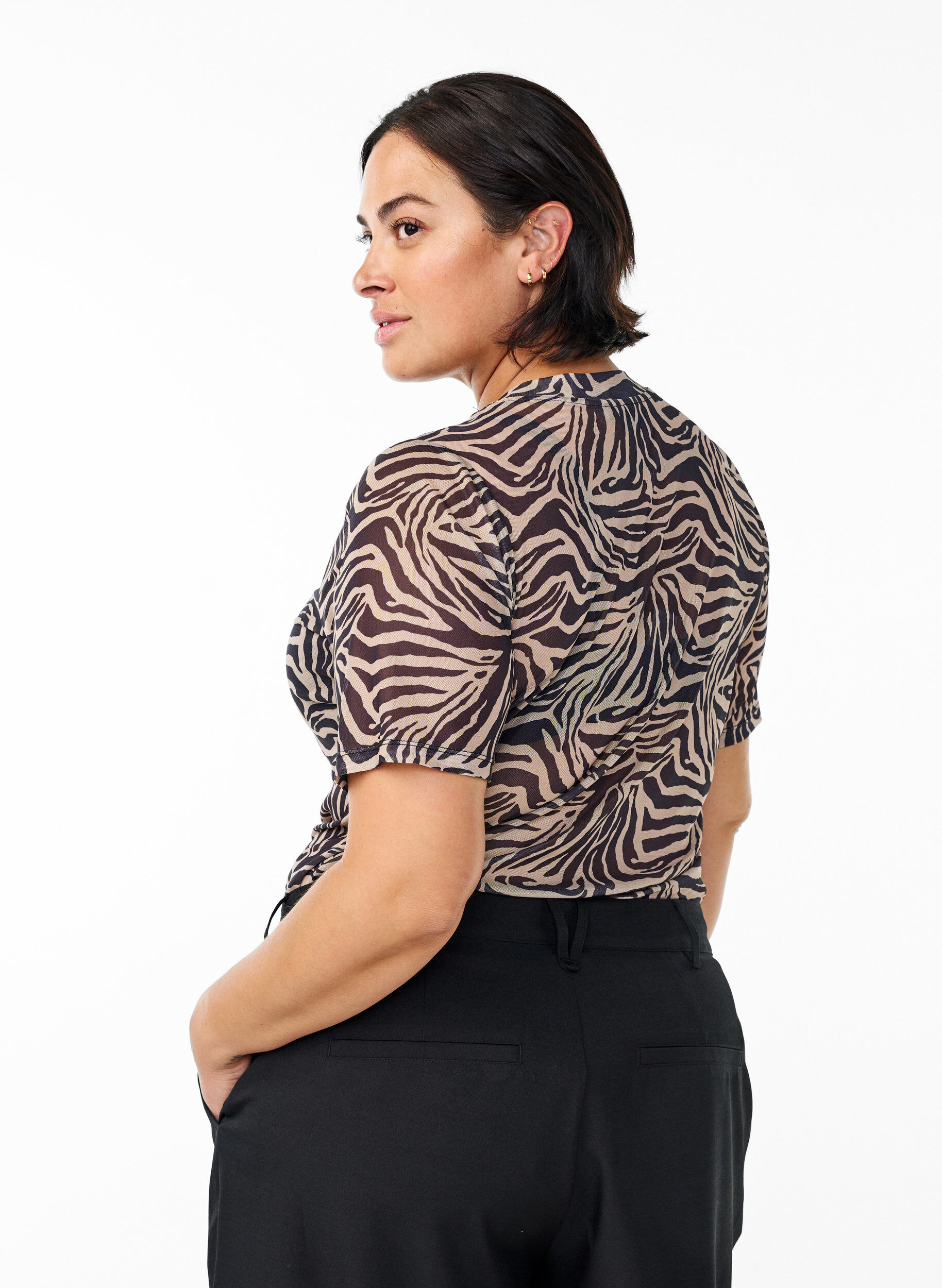 Zizzi Mesh blouse met korte mouwen, Zwart, Model image number 2