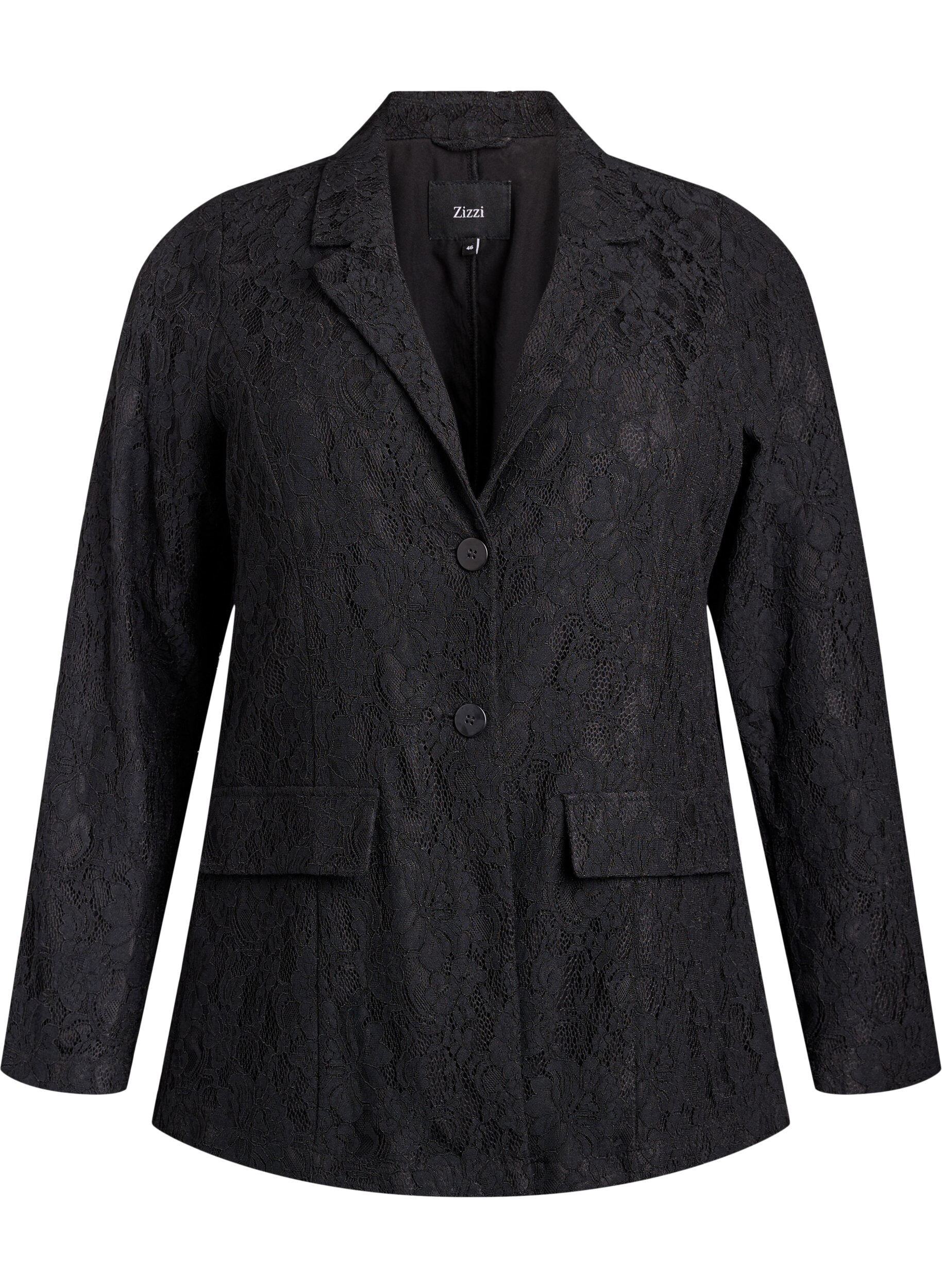 Zizzi Kanten blazer met knoopsluiting, Zwart, Packshot image number 0