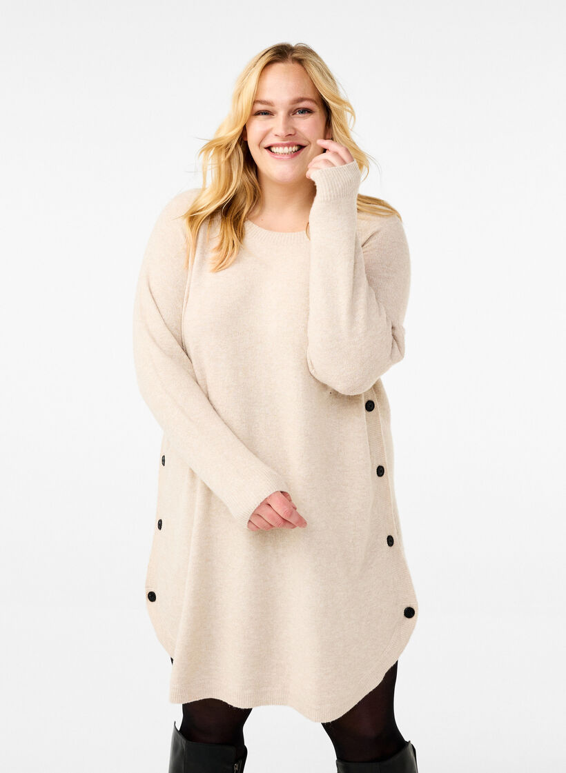 Gebreide jurk met knopen, Pumice Stone Mel., Model image number 0