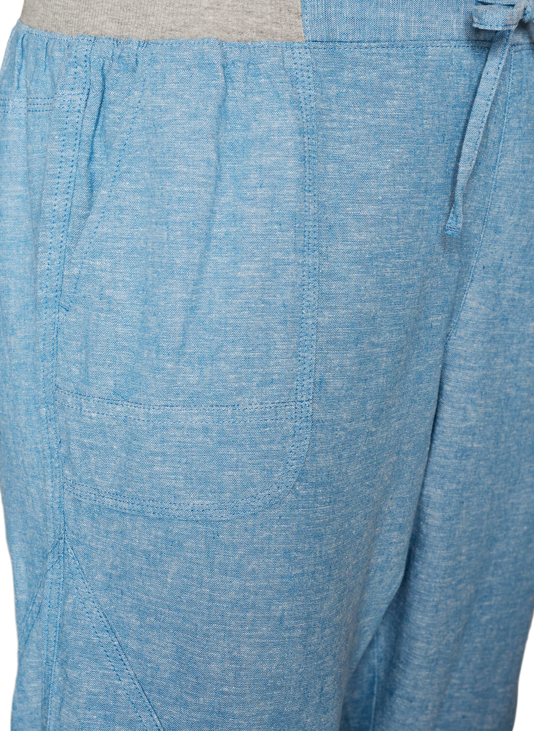 Zizzi Capribroek van katoen en linnen met elastische taille en strikkoord, Blauw, Packshot image number 2