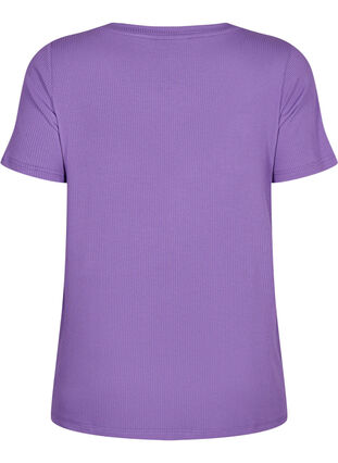 Geribd viscose T-shirt met V-hals, Deep Lavender, Packshot image number 1