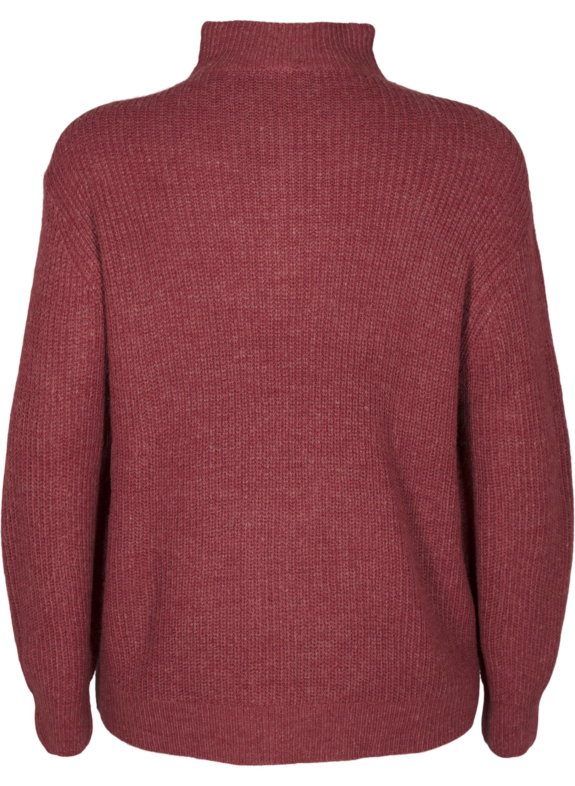ZizziGebreide trui met hoge hals en rits, Rood, Packshot image number 1