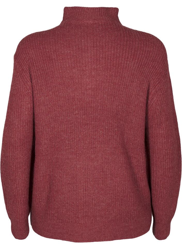 Gebreide trui met hoge hals en rits, Rood, Packshot image number 1