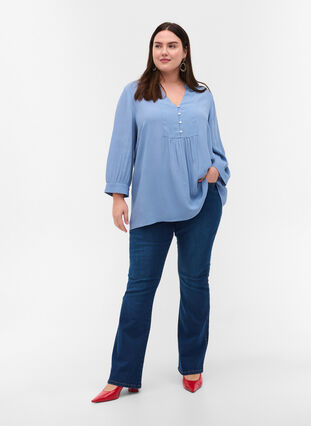 Viscose blouse met 3/4 mouwen, Forever Blue, Model image number 2